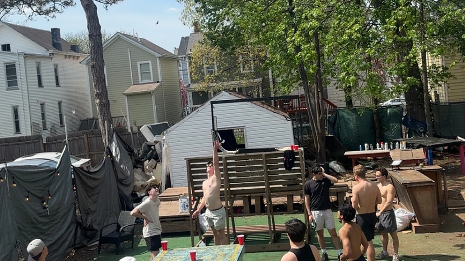 Brothers spending time together in a chapter house backyard