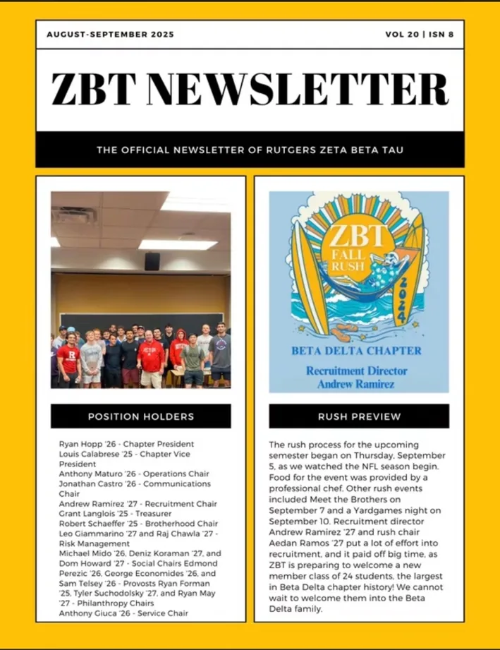 August–September 2025 Beta Delta newsletter page 1