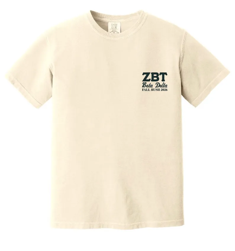 Front of the Fall Rush 2026 Beta Delta shirt