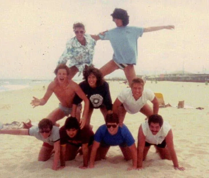 Beta Delta brothers on the beach during Spring Break 1986